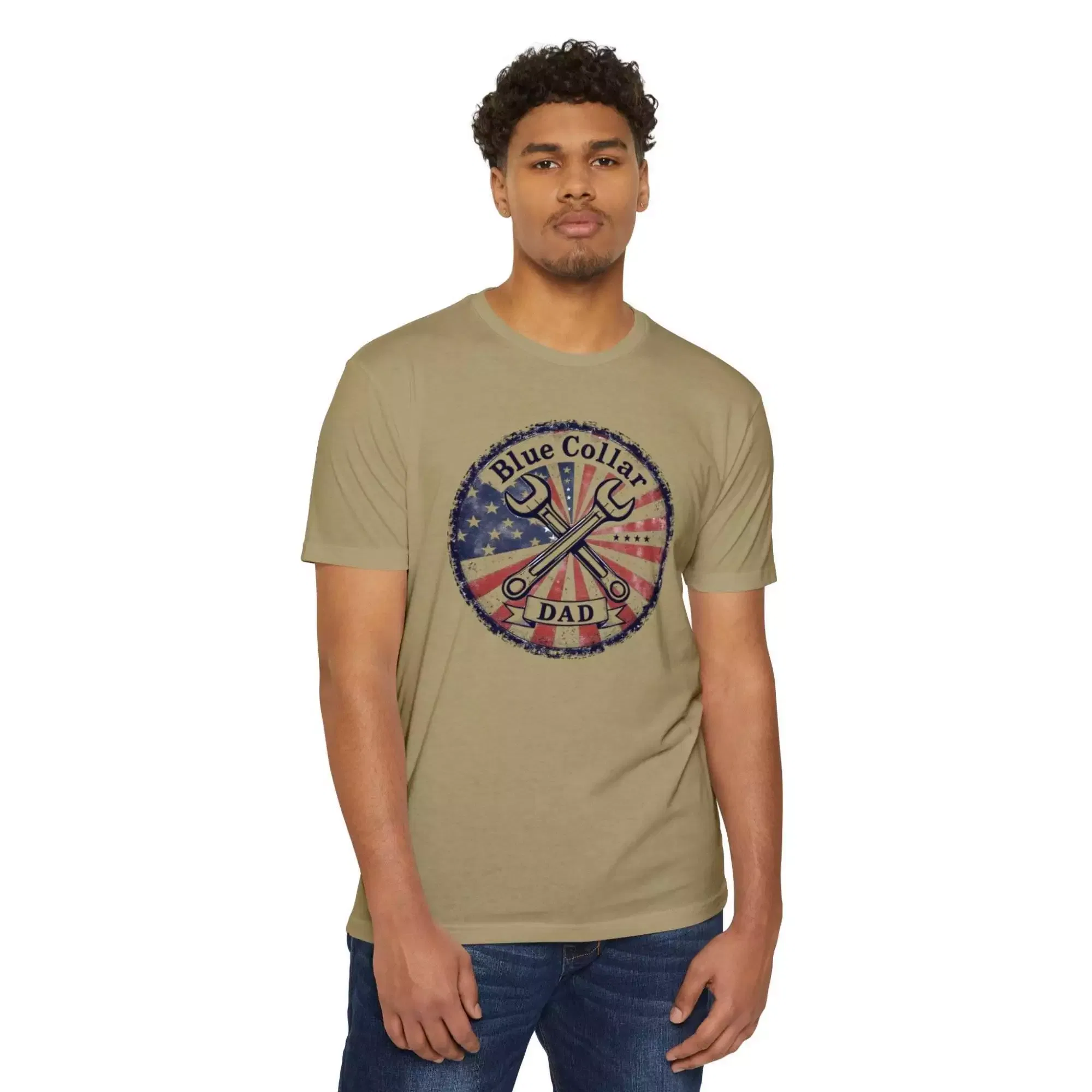 Patriotic Blue Collar Dad T-Shirt | Gift for Father's Day, Workwear, Union Pride, Casual Style, All American Dad Tee - Image 4
