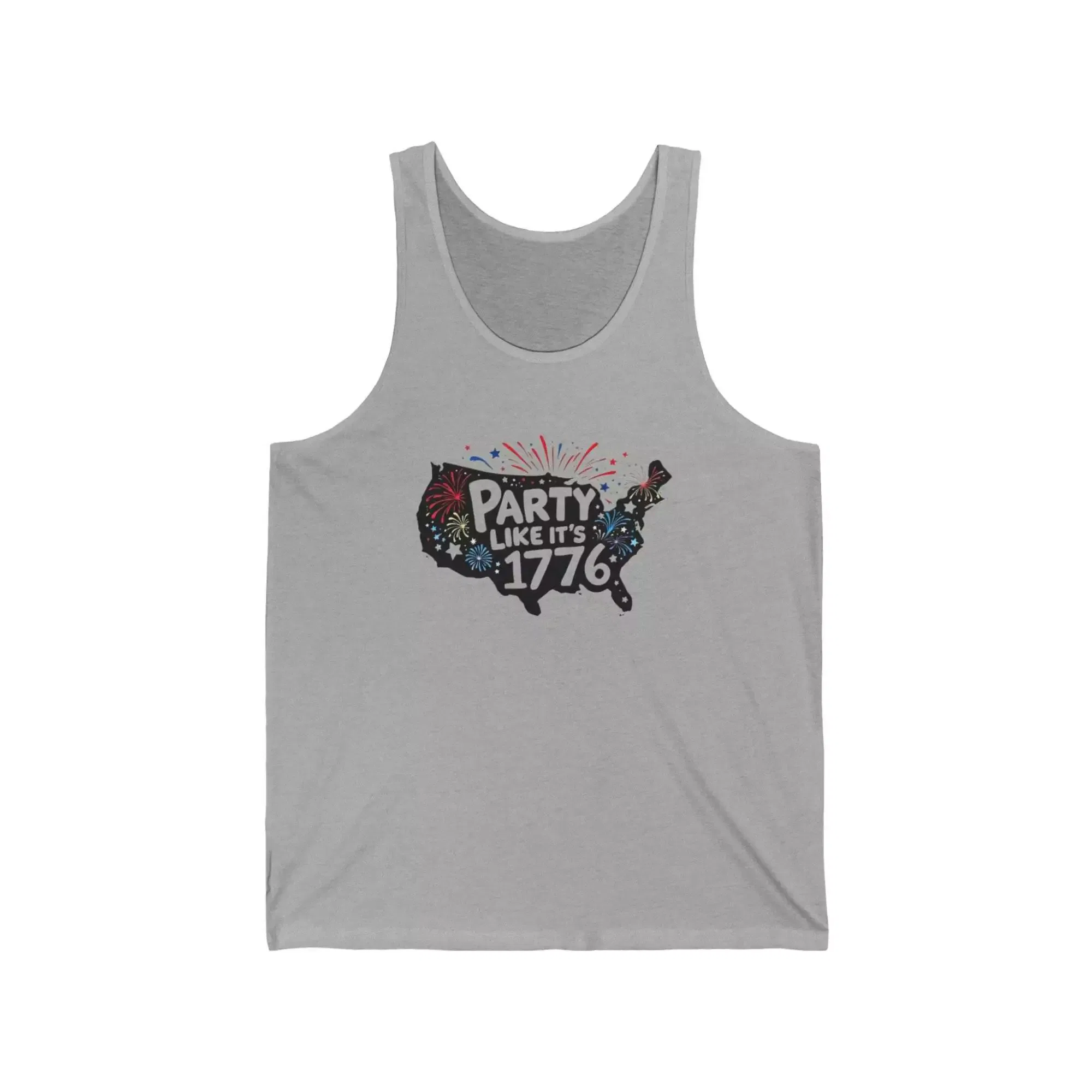 Unisex Jersey Tank Top with 'Party Like It's 1776' Design, Patriotic Summer Wear, 4th of July, BBQ, Casual Styles, Comfortable Fit - Image 3