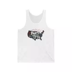 Unisex Jersey Tank Top with ‘Party Like It’s 1776’ Design, Patriotic Summer Wear, 4th of July, BBQ, Casual Styles, Comfortable Fit