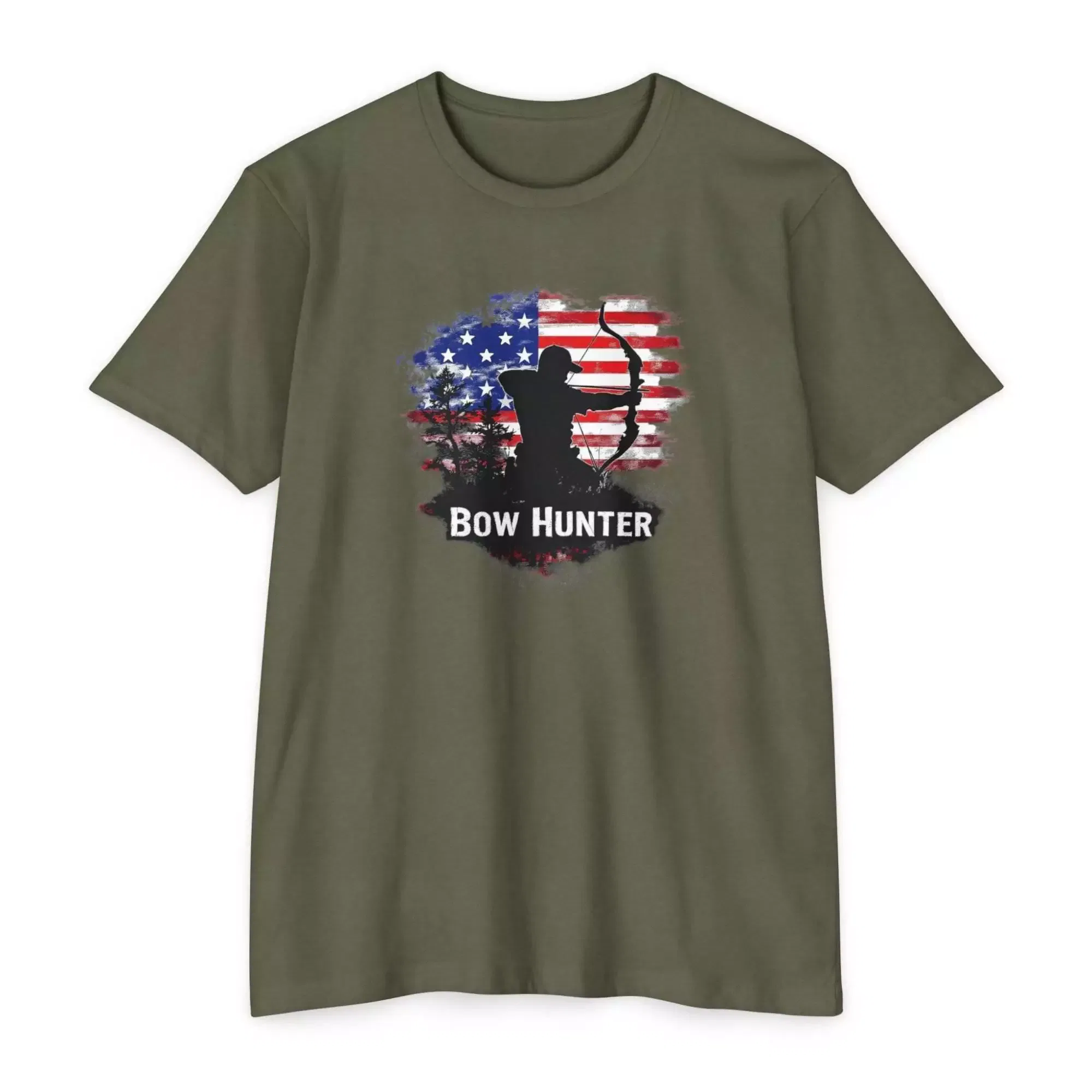 Bow Hunter T-Shirt, Unisex CVC Tee, Archery Gift, Outdoor Apparel, Hunting Theme, American Flag Style - Image 3