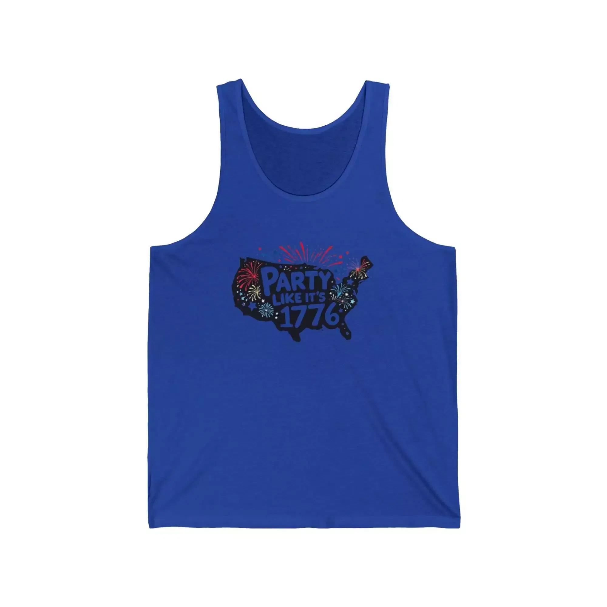 Unisex Jersey Tank Top with 'Party Like It's 1776' Design, Patriotic Summer Wear, 4th of July, BBQ, Casual Styles, Comfortable Fit - Image 4