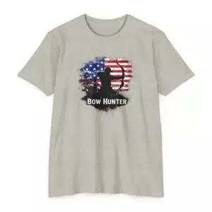 Bow Hunter T-Shirt, Unisex CVC Tee, Archery Gift, Outdoor Apparel, Hunting Theme, American Flag Style