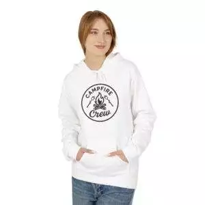 Campfire Crew Fleece Hoodie – Cozy Unisex Pullover for Outdoor Lovers, Bonfire Nights, Group Gatherings, Camping Trips, Fall Fashion