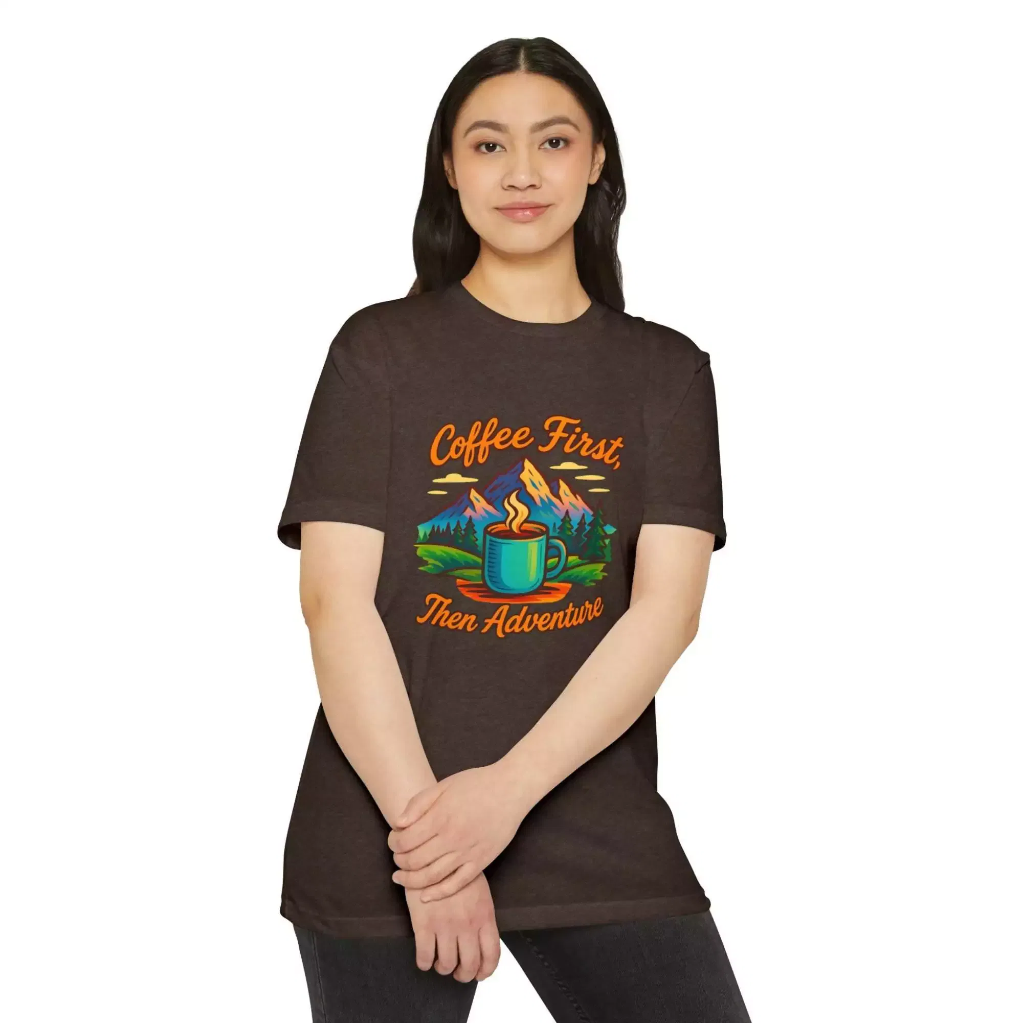 Coffee First Unisex T-Shirt, Adventure Tee, Gift for Coffee Lovers, Nature Lover Shirt, Casual Everyday Wear - Image 3