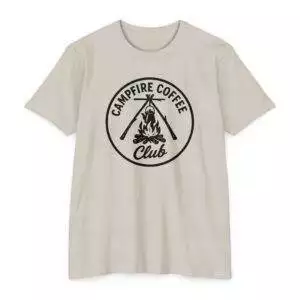 Campfire Coffee Club T-Shirt, Unisex Tee, Outdoor Adventure Shirt, Coffee Lover Gift, Campfire Apparel, Nature Enthusiast Top
