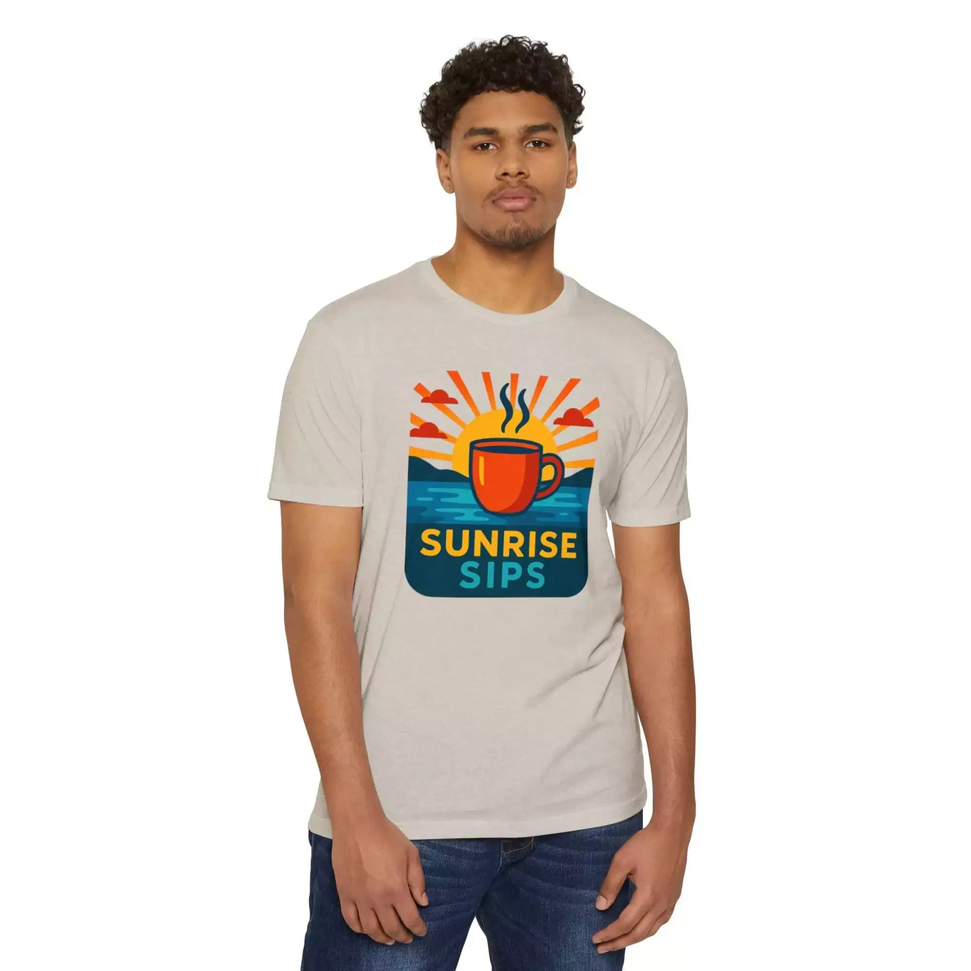 Sunrise Sips T-shirt, Perfect for Coffee Lovers, Casual Wear, Gift for Baristas, Summer Vibes, Relaxed Fit Tees - Image 2