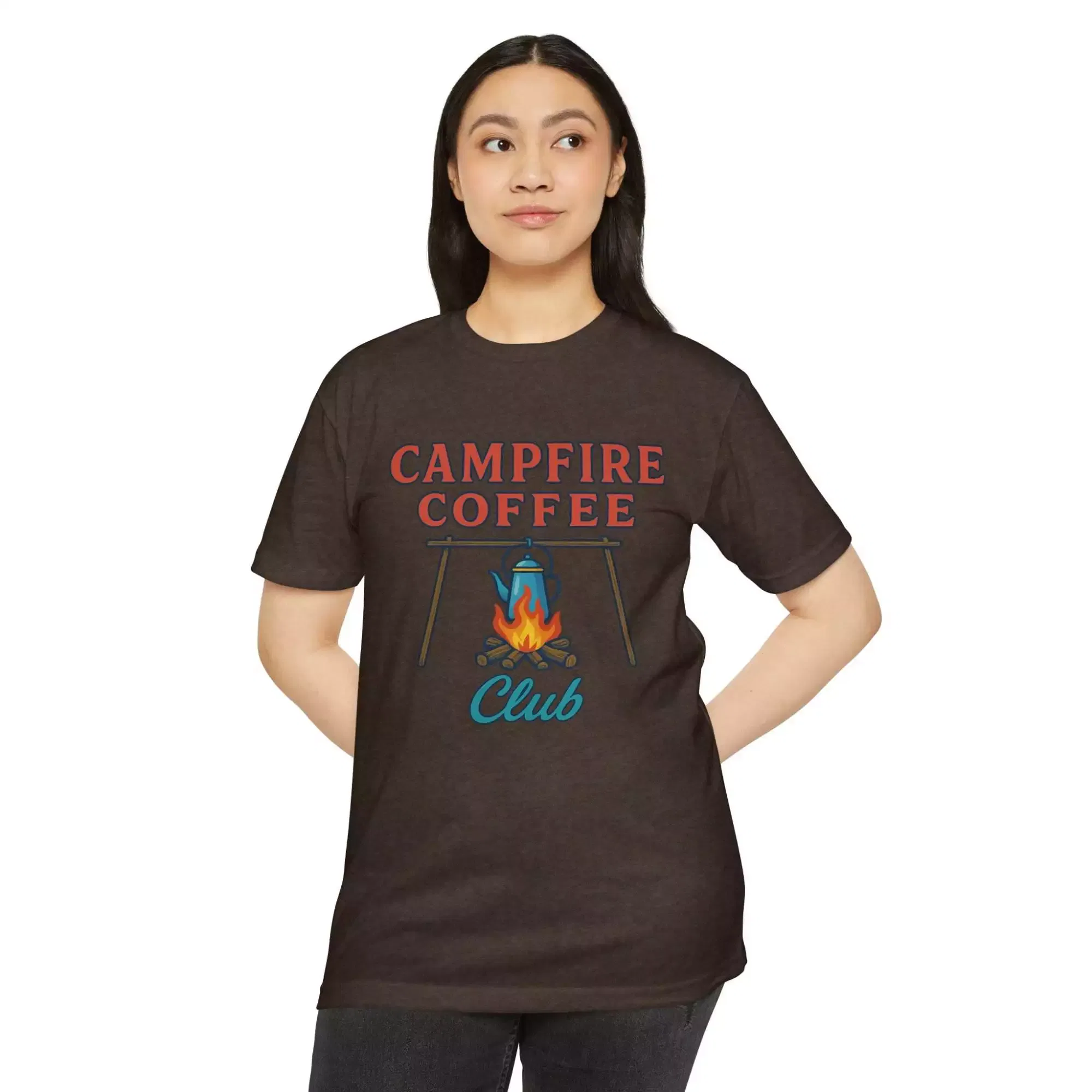 Campfire Coffee Club T-Shirt, Unisex Camp T-Shirt, Camping Apparel, Coffee Lover Gift, Outdoor Adventure Tee, Summer Festival Wear, [...] - Image 9
