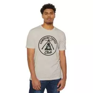 Campfire Coffee Club T-Shirt, Unisex Tee, Outdoor Adventure Shirt, Coffee Lover Gift, Campfire Apparel, Nature Enthusiast Top