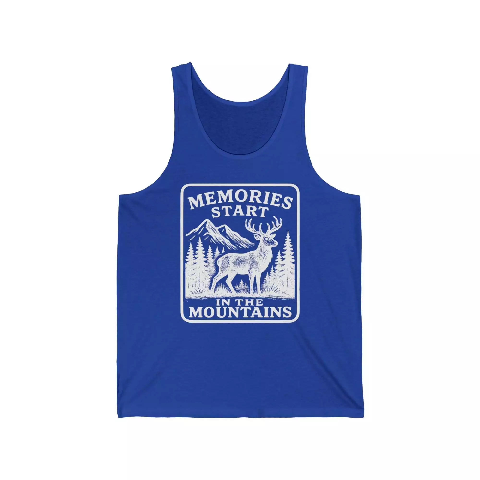 Memories Start in the Mountains Unisex Jersey Tank Top, Mountain Lover Gift, Nature Enthusiast Apparel, Summer Wear, Adventure Tank - Image 6