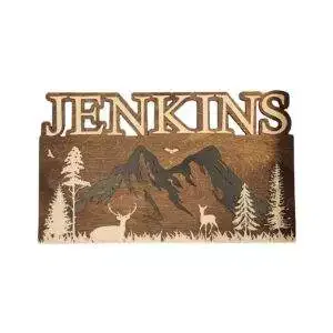 Outdoor Themed Name Sign – Custom Laser Engraved Mountain Wood Sign for Cabin & Home Decor – Personalized Name Plaque