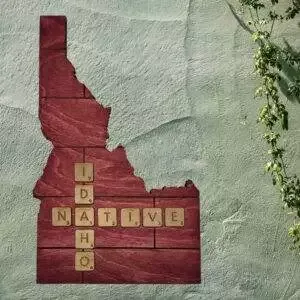 Idaho Native Accent | Rustic Laser Cut Wall & Table Decor | Unique Idaho Sign with Tile Letters for Home or Cabin Decor – Red Stain – Faux Plank Engrave