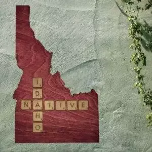 Idaho Native Accent | Rustic Laser Cut Wall & Table Decor | Unique Idaho Sign with Tile Letters for Home or Cabin Decor – Red Stain