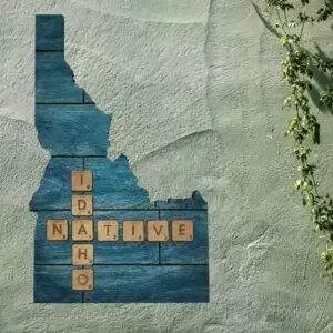 Idaho Native Accent | Rustic Laser Cut Wall & Table Decor | Unique Idaho Sign with Tile Letters for Home or Cabin Decor – Turquoise Stain – Faux Plank Engrave
