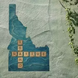 Idaho Native Accent | Rustic Laser Cut Wall & Table Decor | Unique Idaho Sign with Tile Letters for Home or Cabin Decor – Turquoise Stain