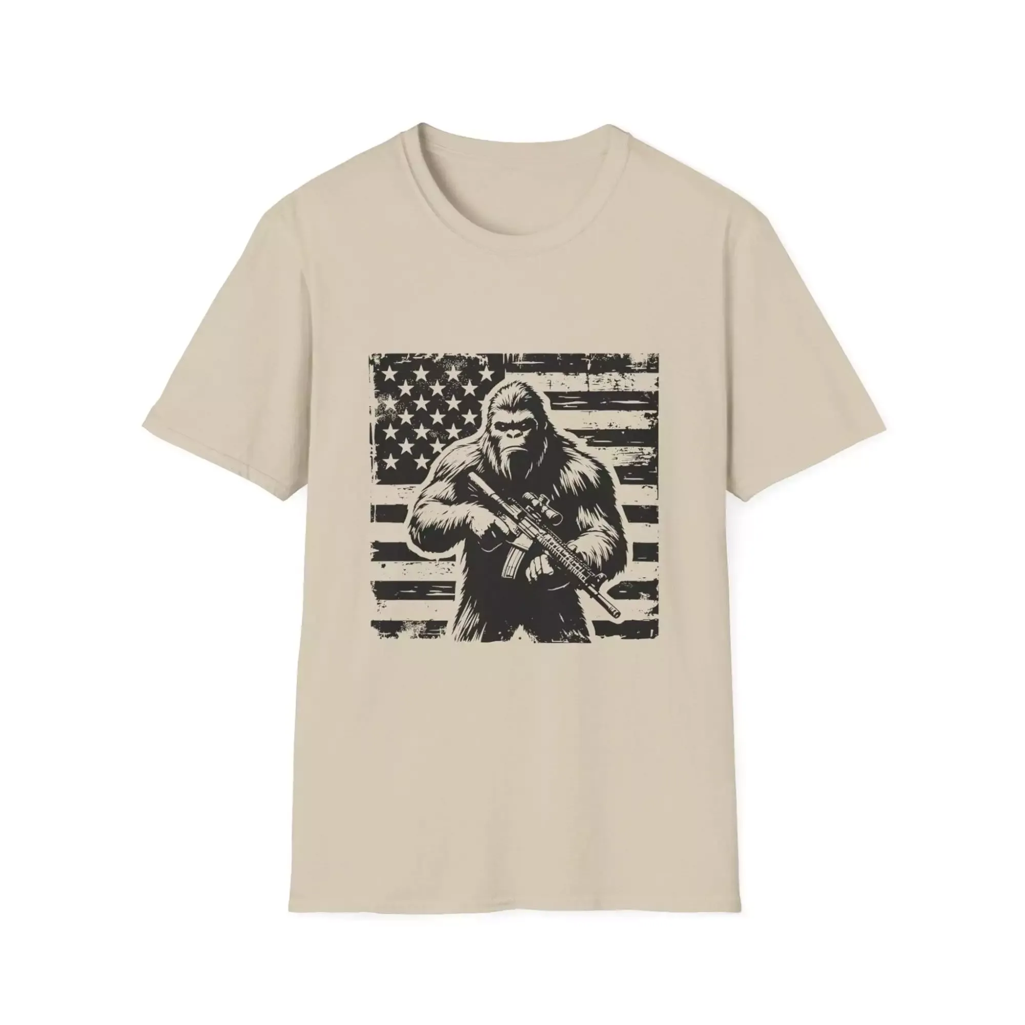 Distressed US Flag Bigfoot AR Unisex T-Shirt, Patriotic Tee, American Flag Shirt, Sasquatch Top, USA Independence Day Gift - Image 4