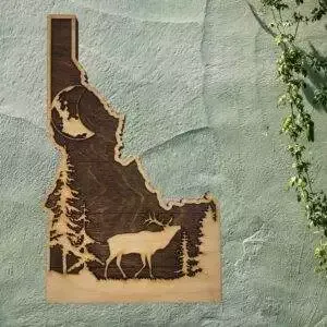 Idaho Sign – Rustic Home Decor with Forest Scene, Perfect Gift for Idaho Lovers & Nature Enthusiasts – Walnut Planked Stain