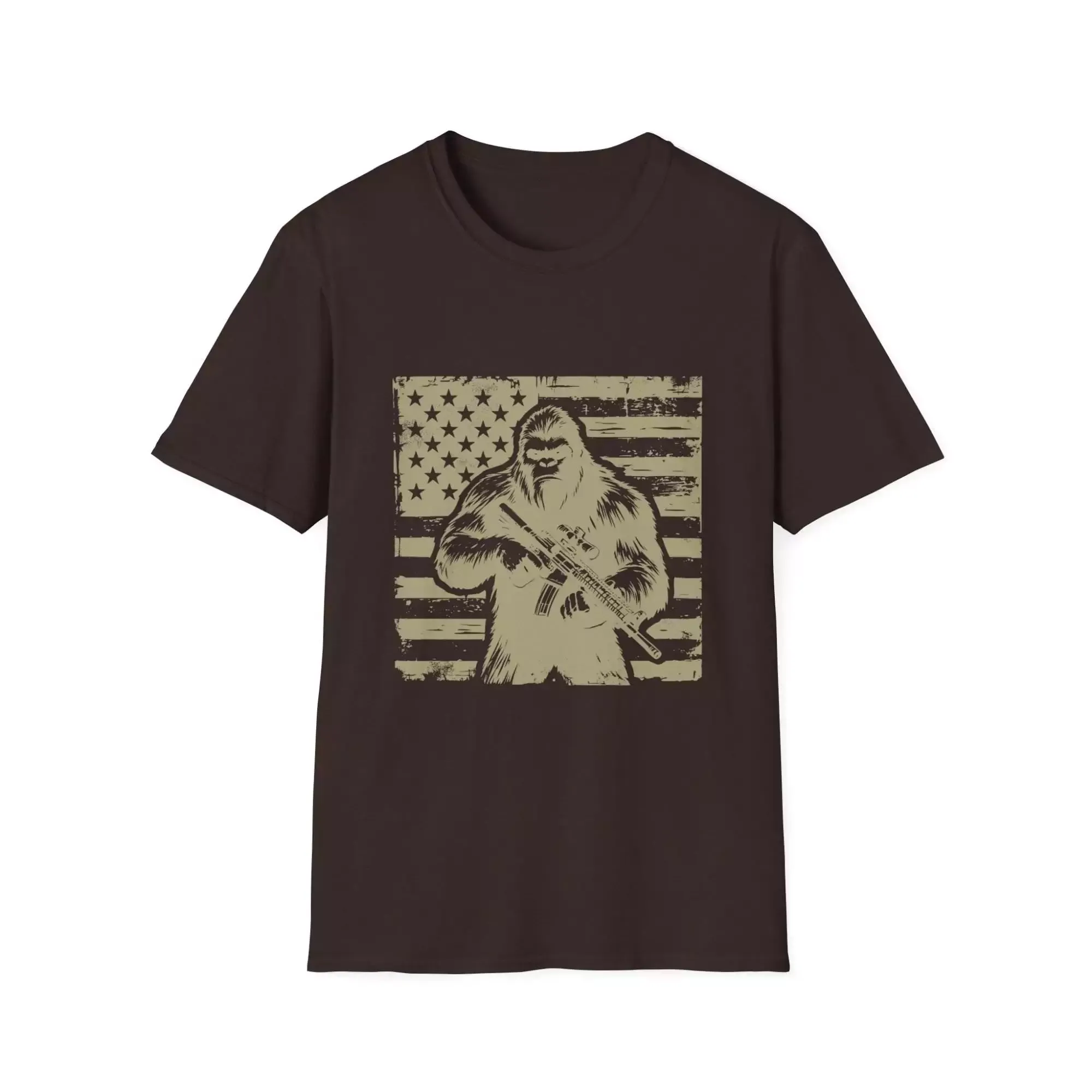 Distressed US Flag Bigfoot AR Unisex T-Shirt, Patriotic Tee, American Flag Shirt, Sasquatch Top, USA Independence Day Gift - Image 5