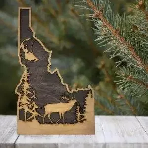 Idaho Sign – Rustic Home Decor with Forest Scene, Perfect Gift for Idaho Lovers & Nature Enthusiasts – Gray Stain