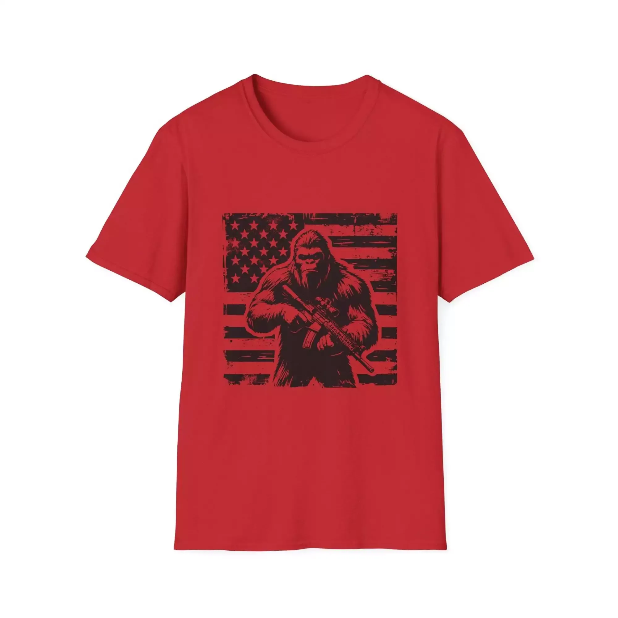 Distressed US Flag Bigfoot AR Unisex T-Shirt, Patriotic Tee, American Flag Shirt, Sasquatch Top, USA Independence Day Gift - Image 11