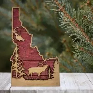 Idaho Sign – Rustic Home Decor with Forest Scene, Perfect Gift for Idaho Lovers & Nature Enthusiasts – Red Planked Stain