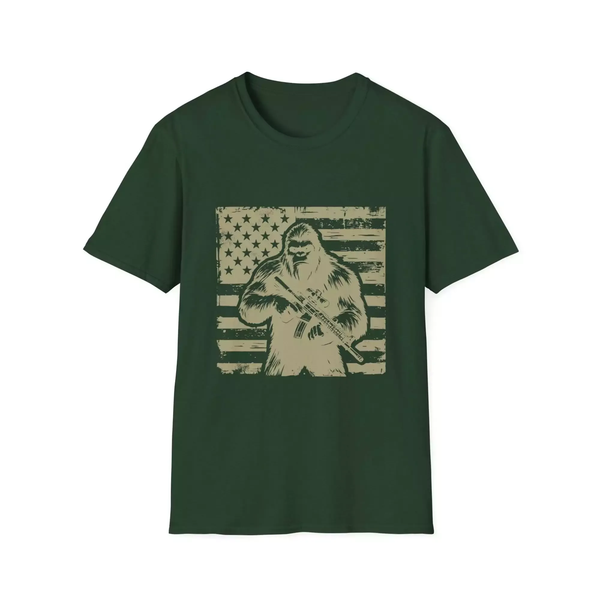 Distressed US Flag Bigfoot AR Unisex T-Shirt, Patriotic Tee, American Flag Shirt, Sasquatch Top, USA Independence Day Gift - Image 8