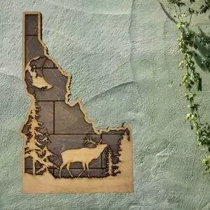 Idaho Sign – Rustic Home Decor with Forest Scene, Perfect Gift for Idaho Lovers & Nature Enthusiasts – Gray Planked Stain