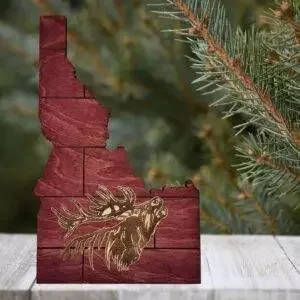 Idaho Sign – Rustic Home Decor with Elk Head, Perfect Gift for Idaho Lovers & Nature Enthusiasts – Red Plank Stain