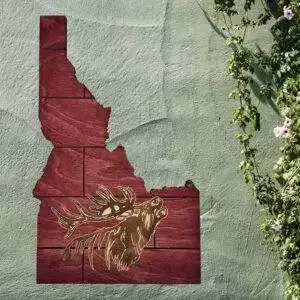 Idaho Sign – Rustic Home Decor with Elk Head, Perfect Gift for Idaho Lovers & Nature Enthusiasts – Red Plank Stain
