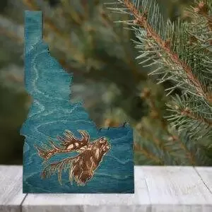 Idaho Sign – Rustic Home Decor with Elk Head, Perfect Gift for Idaho Lovers & Nature Enthusiasts – Turquoise Stain