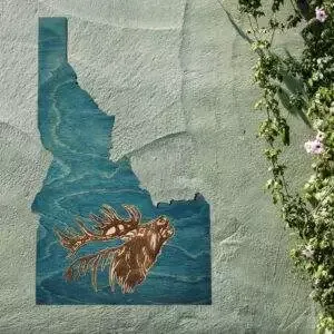 Idaho Sign – Rustic Home Decor with Elk Head, Perfect Gift for Idaho Lovers & Nature Enthusiasts – Turquoise Stain