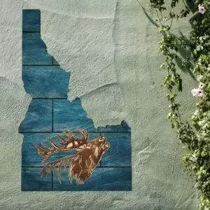 Idaho Sign – Rustic Home Decor with Elk Head, Perfect Gift for Idaho Lovers & Nature Enthusiasts – Turquoise Plank Stain