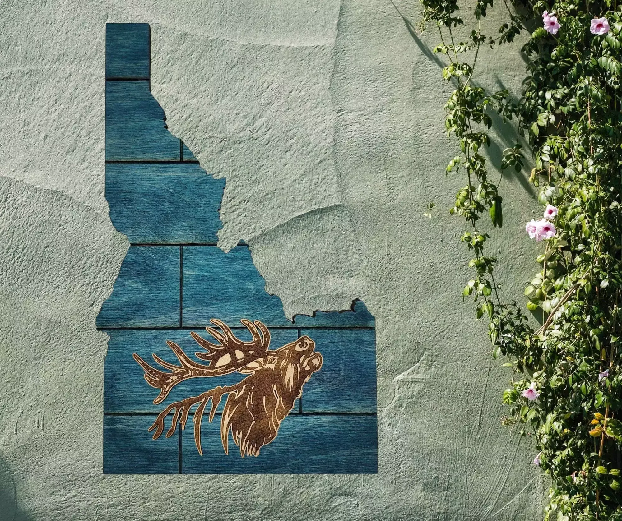 Idaho Sign - Rustic Home Decor with Elk Head, Perfect Gift for Idaho Lovers & Nature Enthusiasts - Turquoise Plank Stain - Image 2