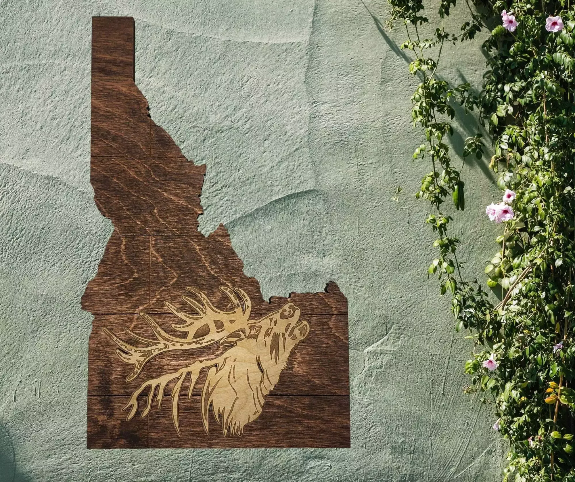 Idaho Sign - Rustic Home Decor with Elk Head, Perfect Gift for Idaho Lovers & Nature Enthusiasts - Walnut Plank Stain - Image 2