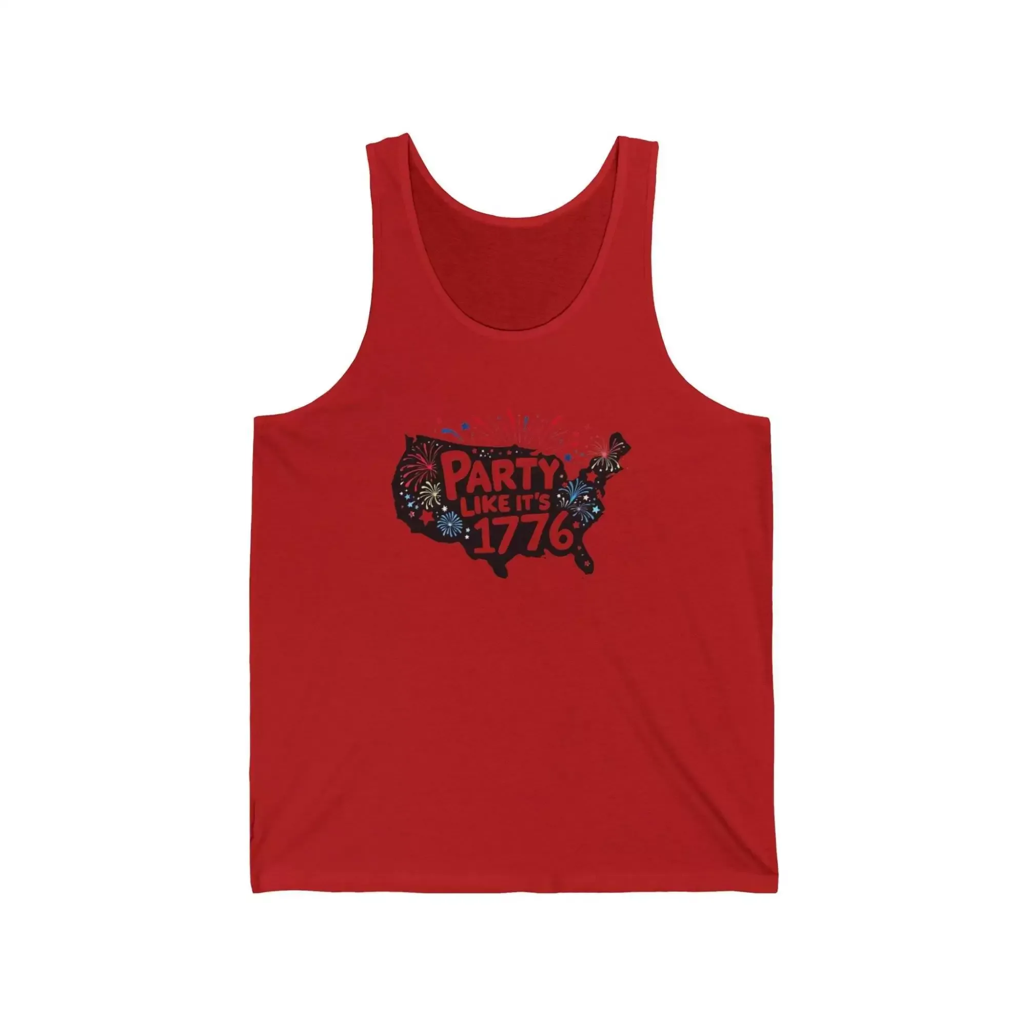 Unisex Jersey Tank Top with 'Party Like It's 1776' Design, Patriotic Summer Wear, 4th of July, BBQ, Casual Styles, Comfortable Fit - Image 5