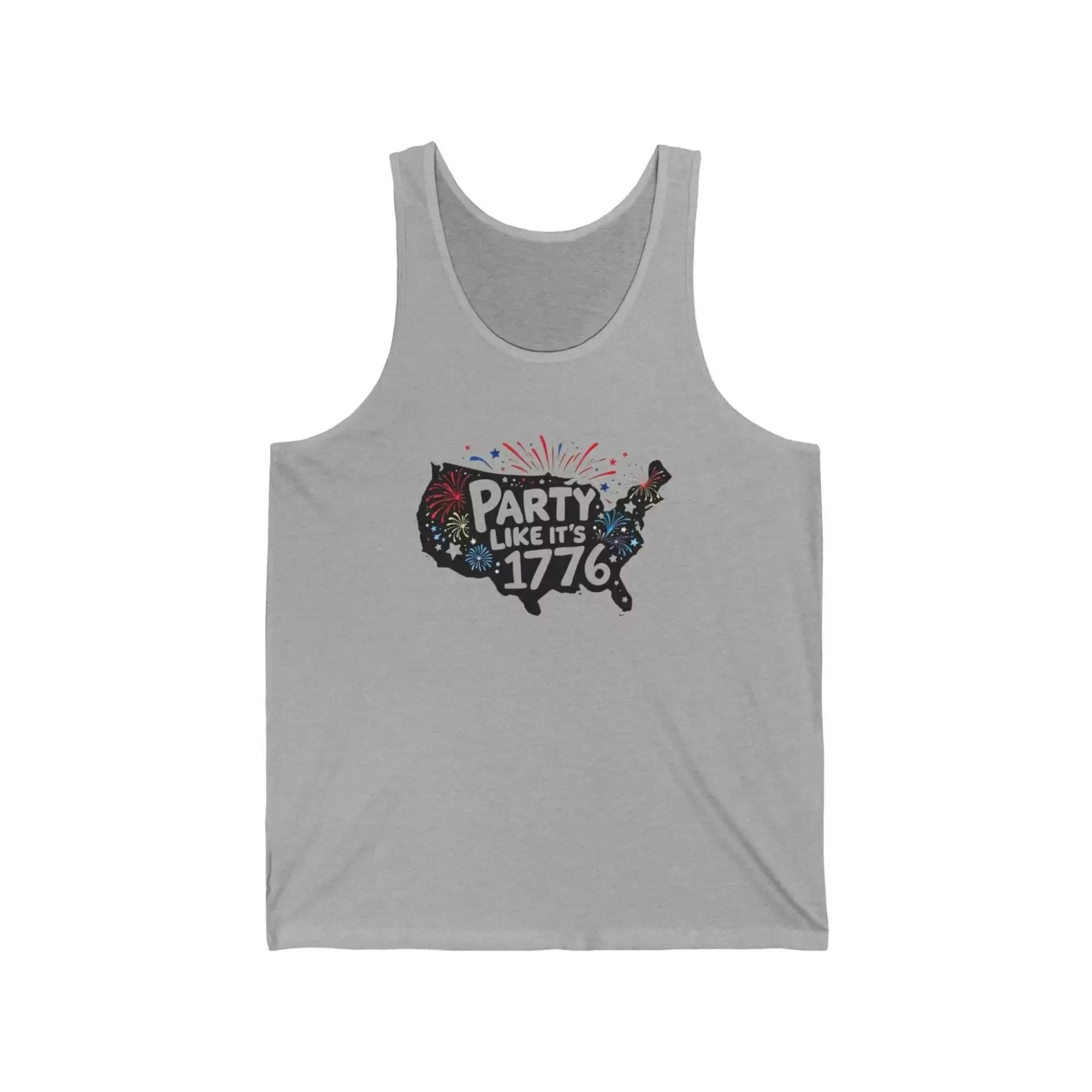 Unisex Jersey Tank Top with 'Party Like It's 1776' Design, Patriotic Summer Wear, 4th of July, BBQ, Casual Styles, Comfortable Fit - Image 3