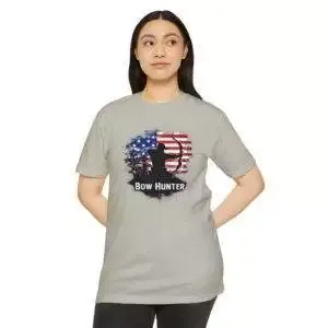 Bow Hunter T-Shirt, Unisex CVC Tee, Archery Gift, Outdoor Apparel, Hunting Theme, American Flag Style