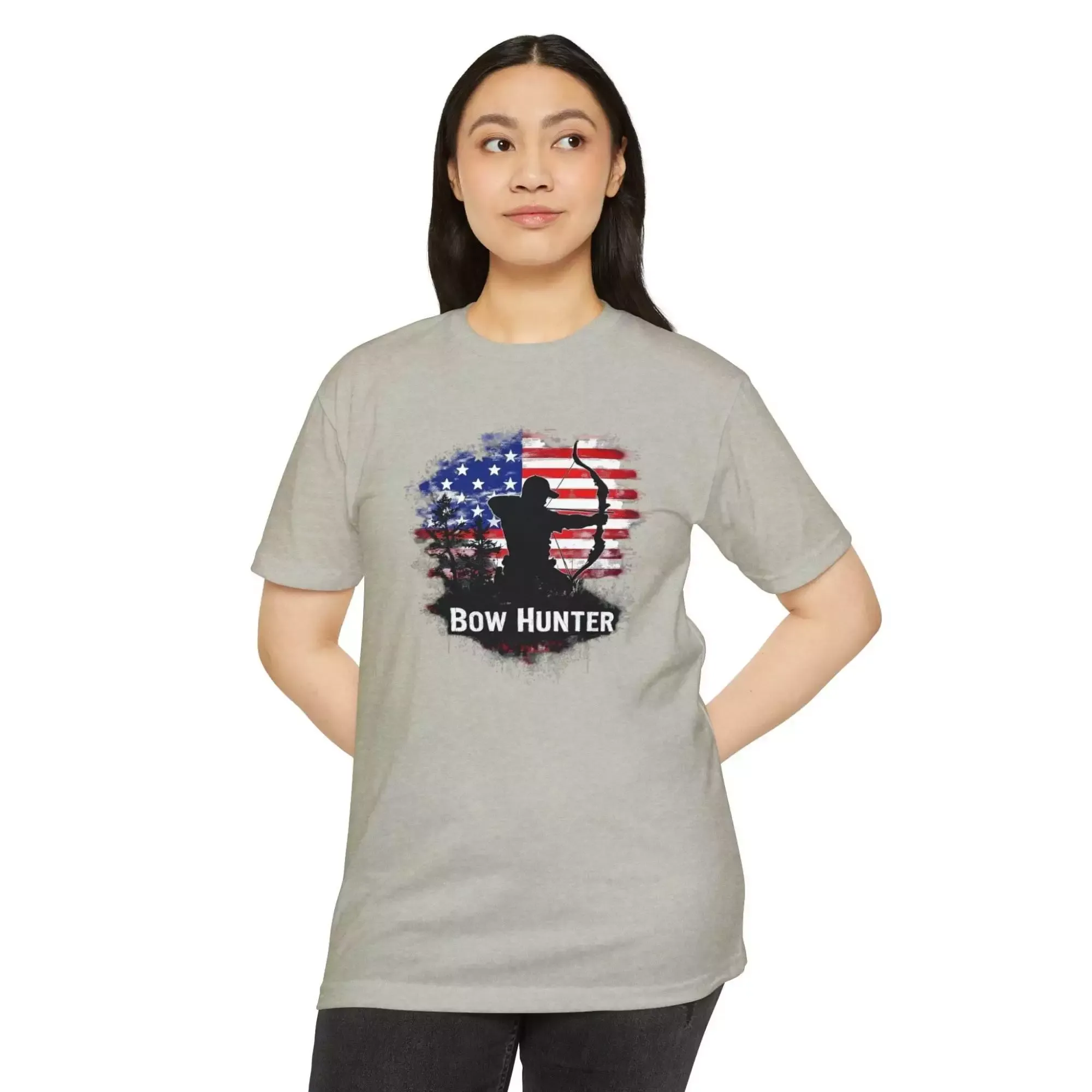 Bow Hunter T-Shirt, Unisex CVC Tee, Archery Gift, Outdoor Apparel, Hunting Theme, American Flag Style - Image 2