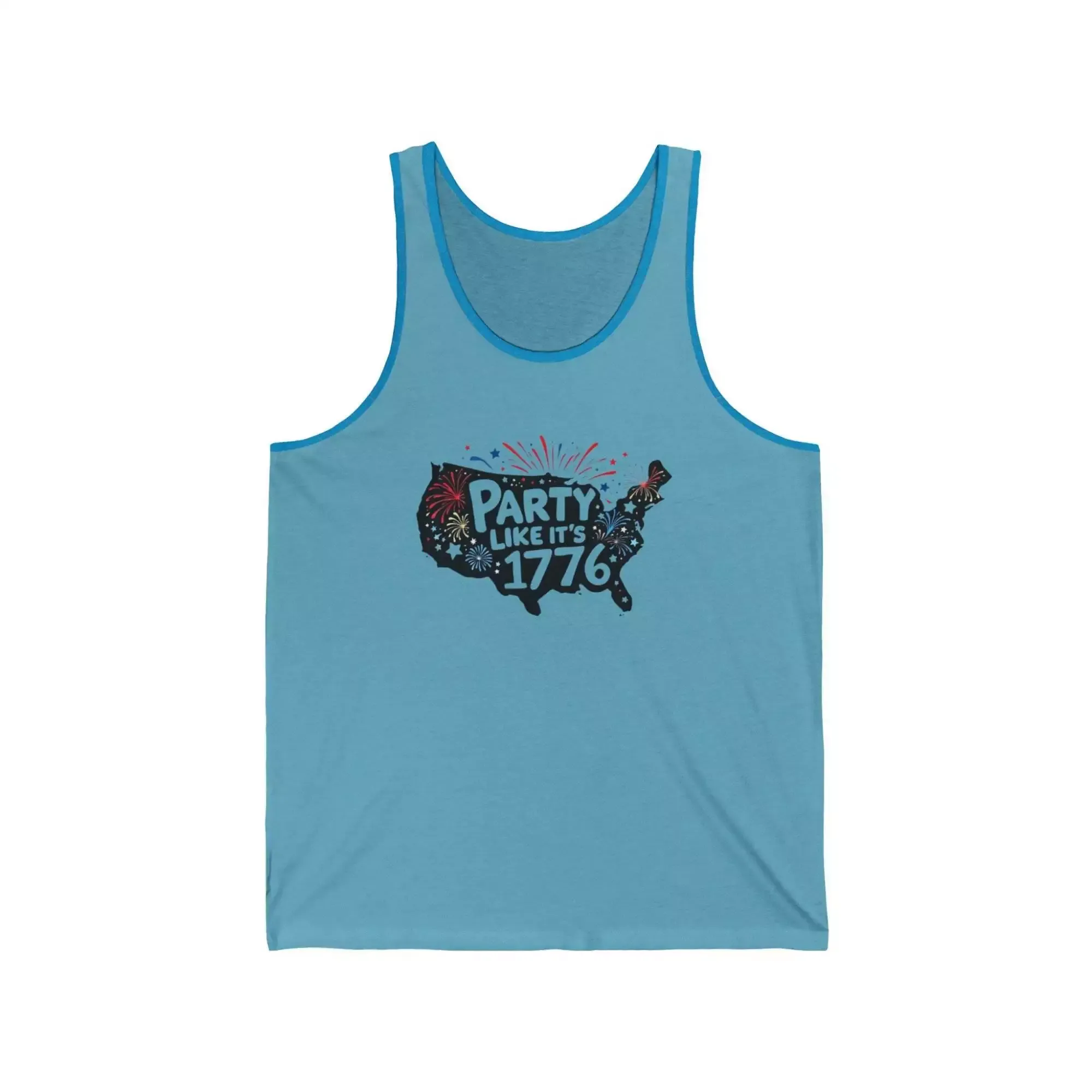 Unisex Jersey Tank Top with 'Party Like It's 1776' Design, Patriotic Summer Wear, 4th of July, BBQ, Casual Styles, Comfortable Fit - Image 2