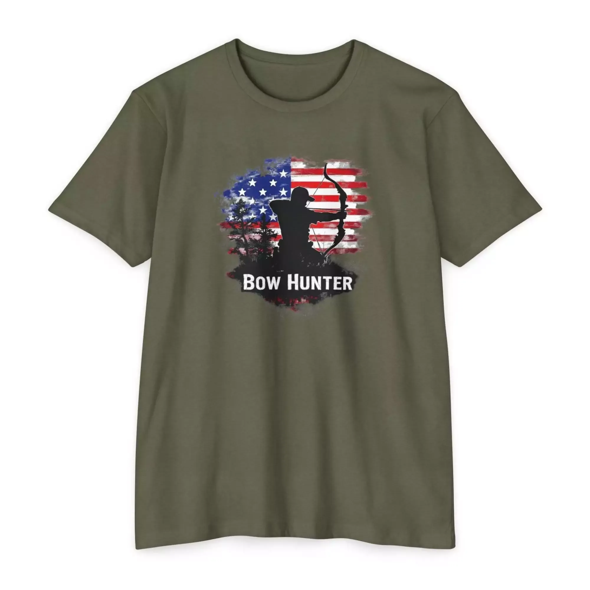 Bow Hunter T-Shirt, Unisex CVC Tee, Archery Gift, Outdoor Apparel, Hunting Theme, American Flag Style - Image 3