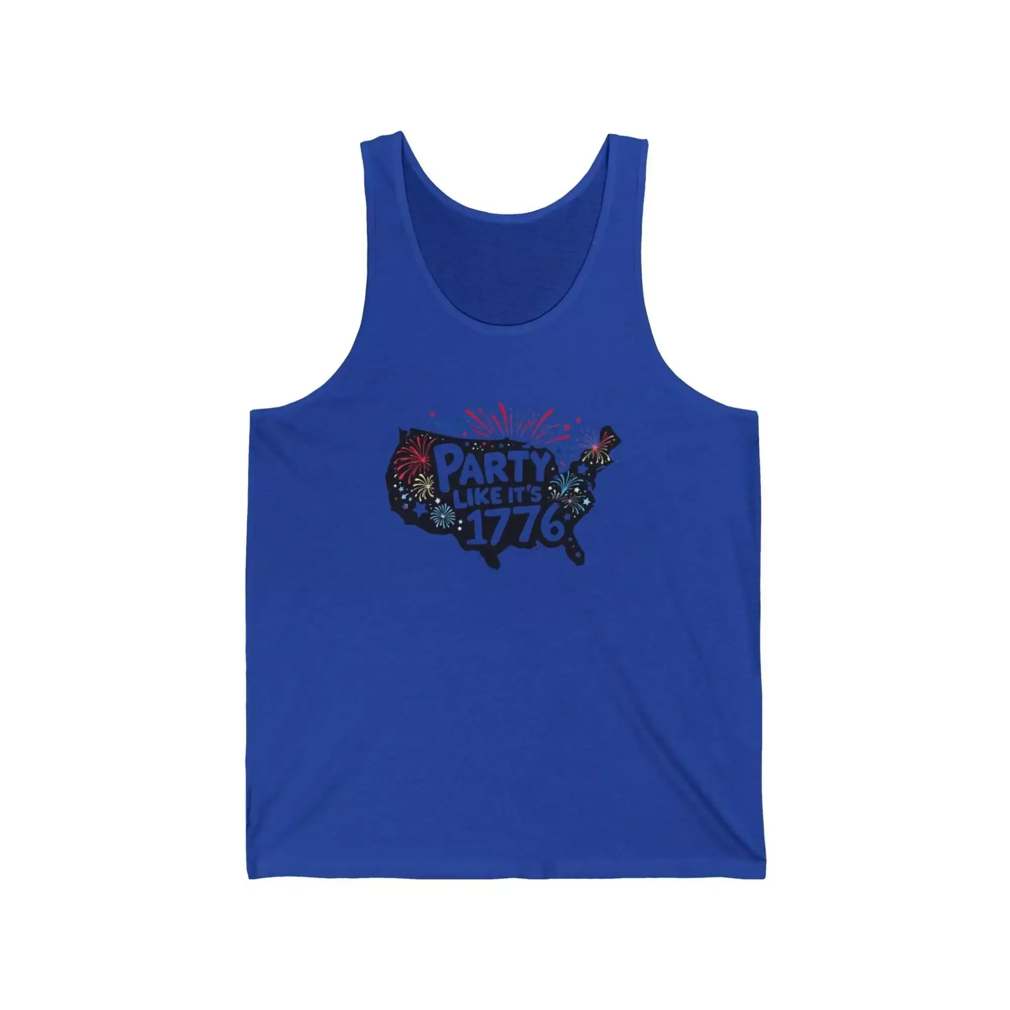 Unisex Jersey Tank Top with 'Party Like It's 1776' Design, Patriotic Summer Wear, 4th of July, BBQ, Casual Styles, Comfortable Fit - Image 4
