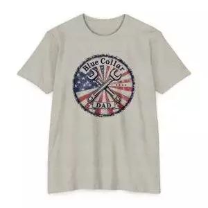 Patriotic Blue Collar Dad T-Shirt | Gift for Father’s Day, Workwear, Union Pride, Casual Style, All American Dad Tee