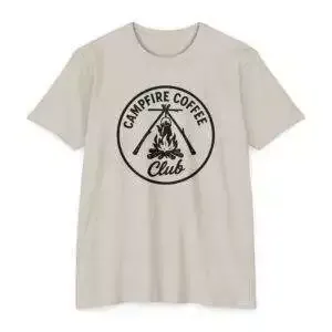 Campfire Coffee Club T-Shirt, Unisex Tee, Outdoor Adventure Shirt, Coffee Lover Gift, Campfire Apparel, Nature Enthusiast Top