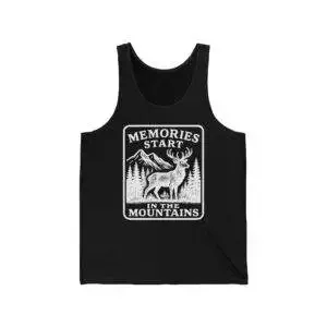 Memories Start in the Mountains Unisex Jersey Tank Top, Mountain Lover Gift, Nature Enthusiast Apparel, Summer Wear, Adventure Tank