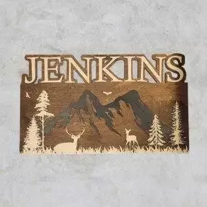 Outdoor Themed Name Sign – Custom Laser Engraved Mountain Wood Sign for Cabin & Home Decor – Personalized Name Plaque